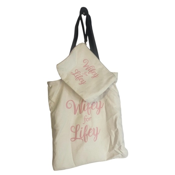 Handbags - Bridal Wifey for Lifey Tote Bag Set - Cream and Pink